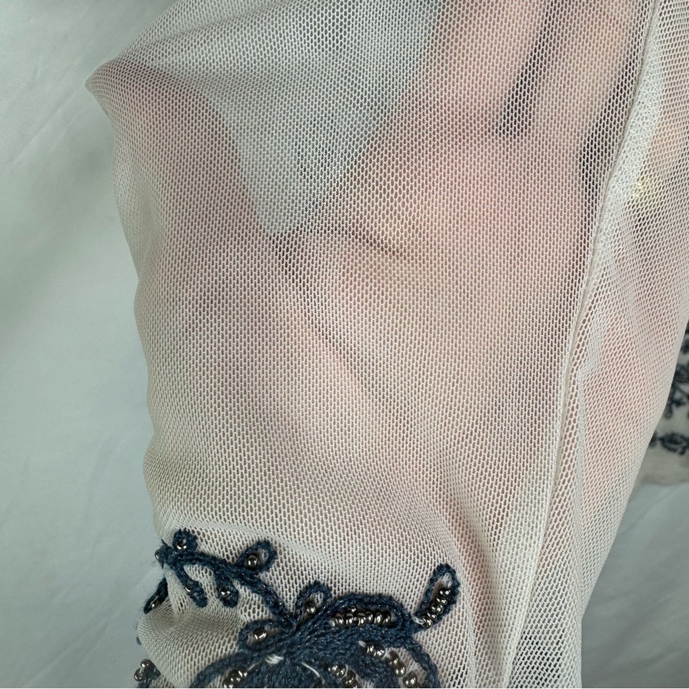 Sundance White Embroidered Blouse Sheer Arms, Beaded Boho Beautiful Top Small - Picture 4 of 10